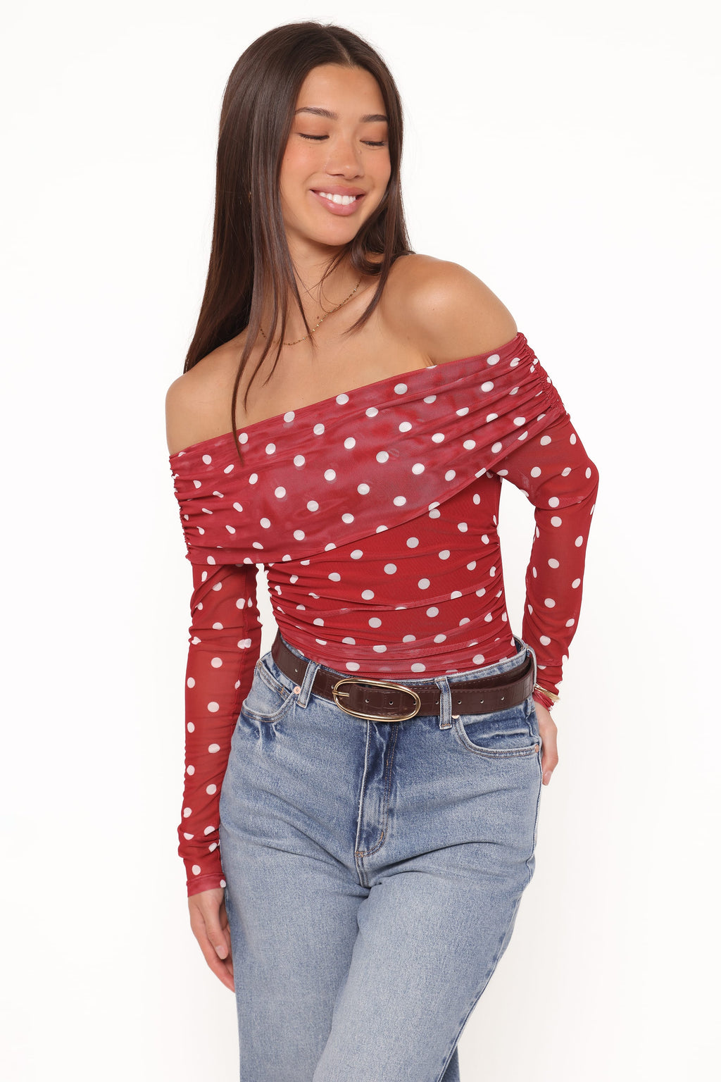 Caelira Red Polka Dot Off Shoulder Top - view 1