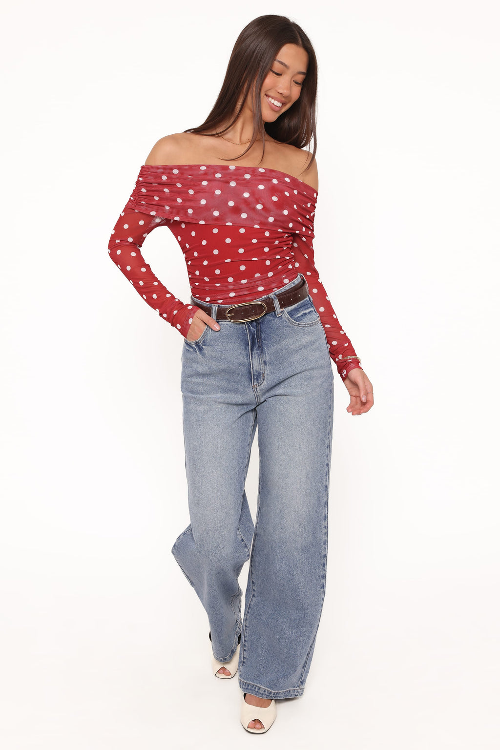 Caelira Red Polka Dot Off Shoulder Top - view 5