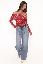 Caelira Red Polka Dot Off Shoulder Top - view 5