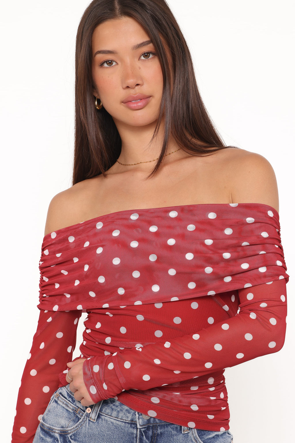 Caelira Red Polka Dot Off Shoulder Top - view 2