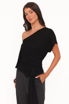 Clarke Black Off the Shoulder Tie Top - view 4