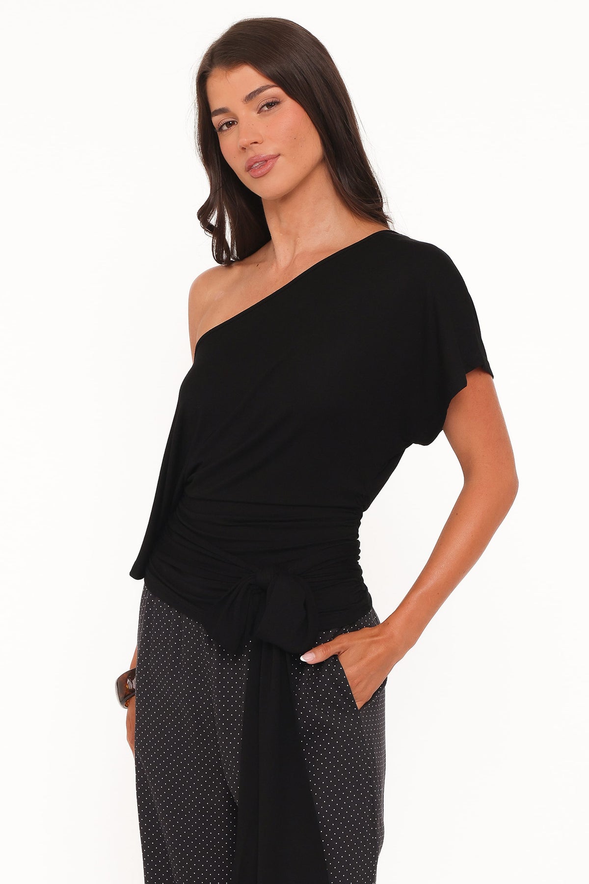 Clarke Black Off the Shoulder Tie Top - view 4