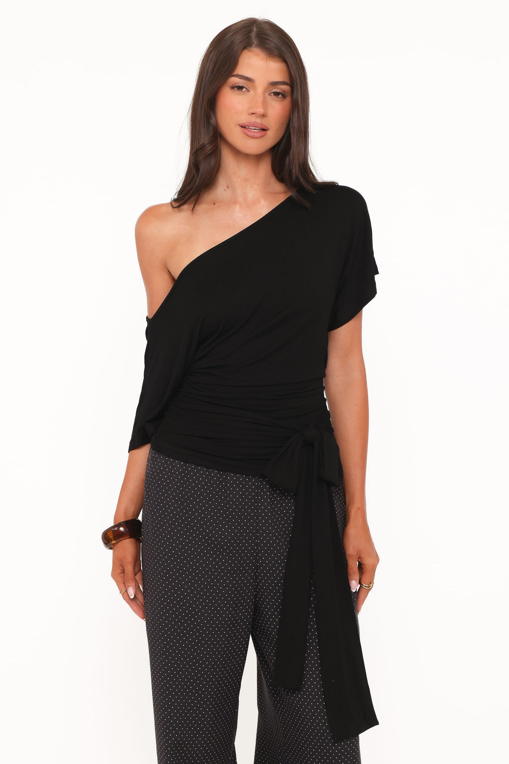 Clarke Black Off the Shoulder Tie Top - view 2