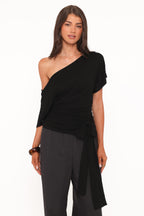 Clarke Black Off the Shoulder Tie Top - view 2