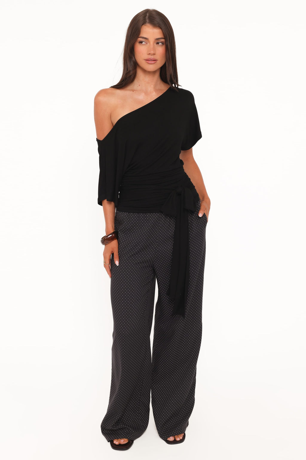 Clarke Black Off the Shoulder Tie Top - view 6