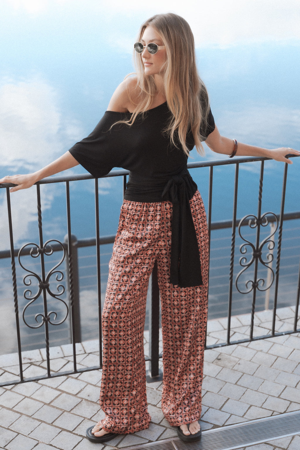 Clarke Black Off the Shoulder Tie Top - view 8