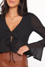 Elora Black Chiffon Ruffle Front Top - view 2