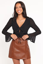 Elora Black Chiffon Ruffle Front Top - view 1