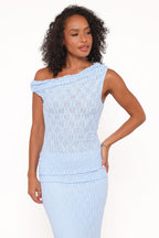 Faeriel Blue Off Shoulder Lace Knit Top - view 1