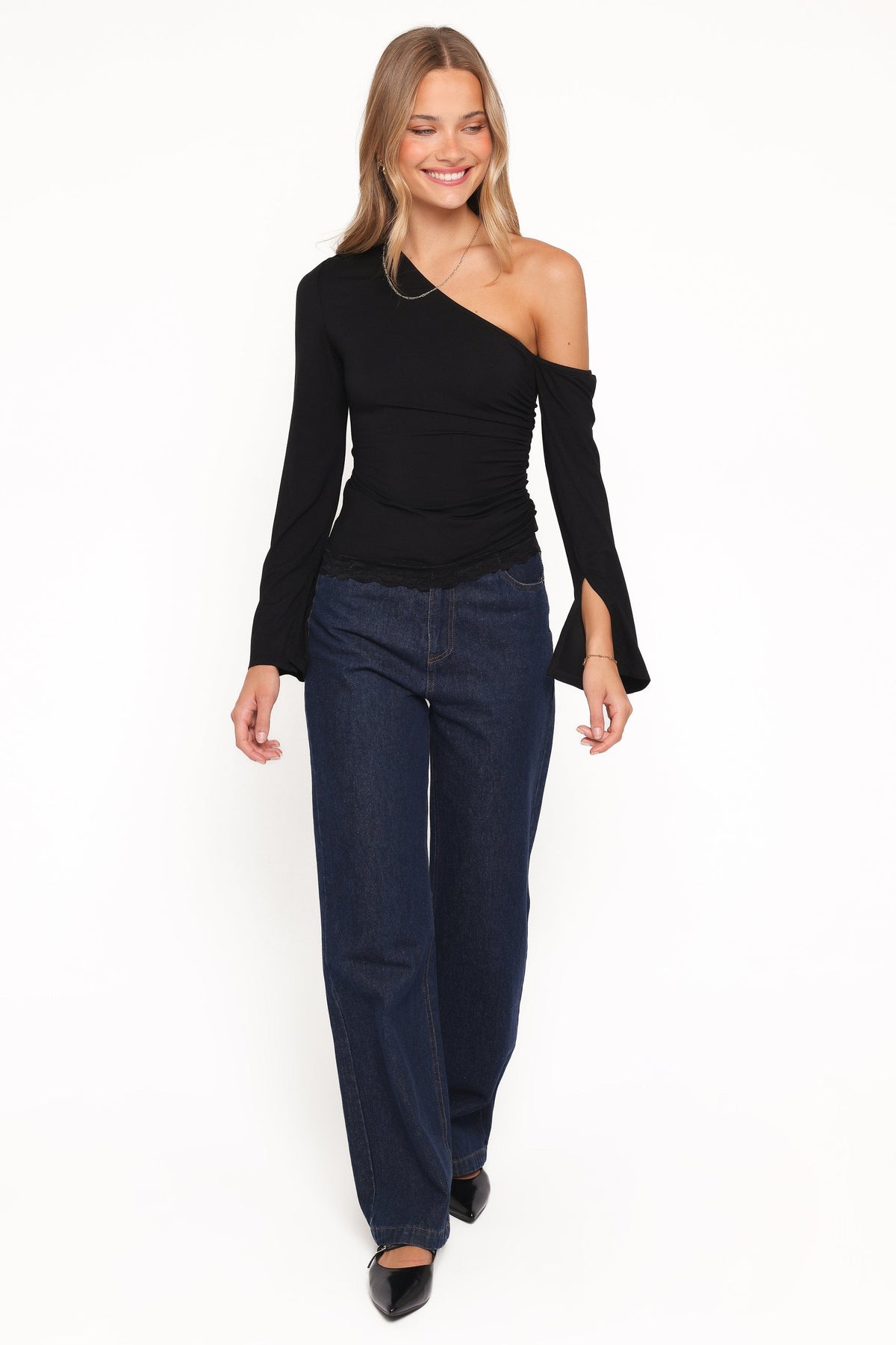 Faeryn Black Off Shoulder Asymmetrical Top - view 4
