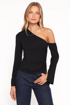 Faeryn Black Off Shoulder Asymmetrical Top - view 3