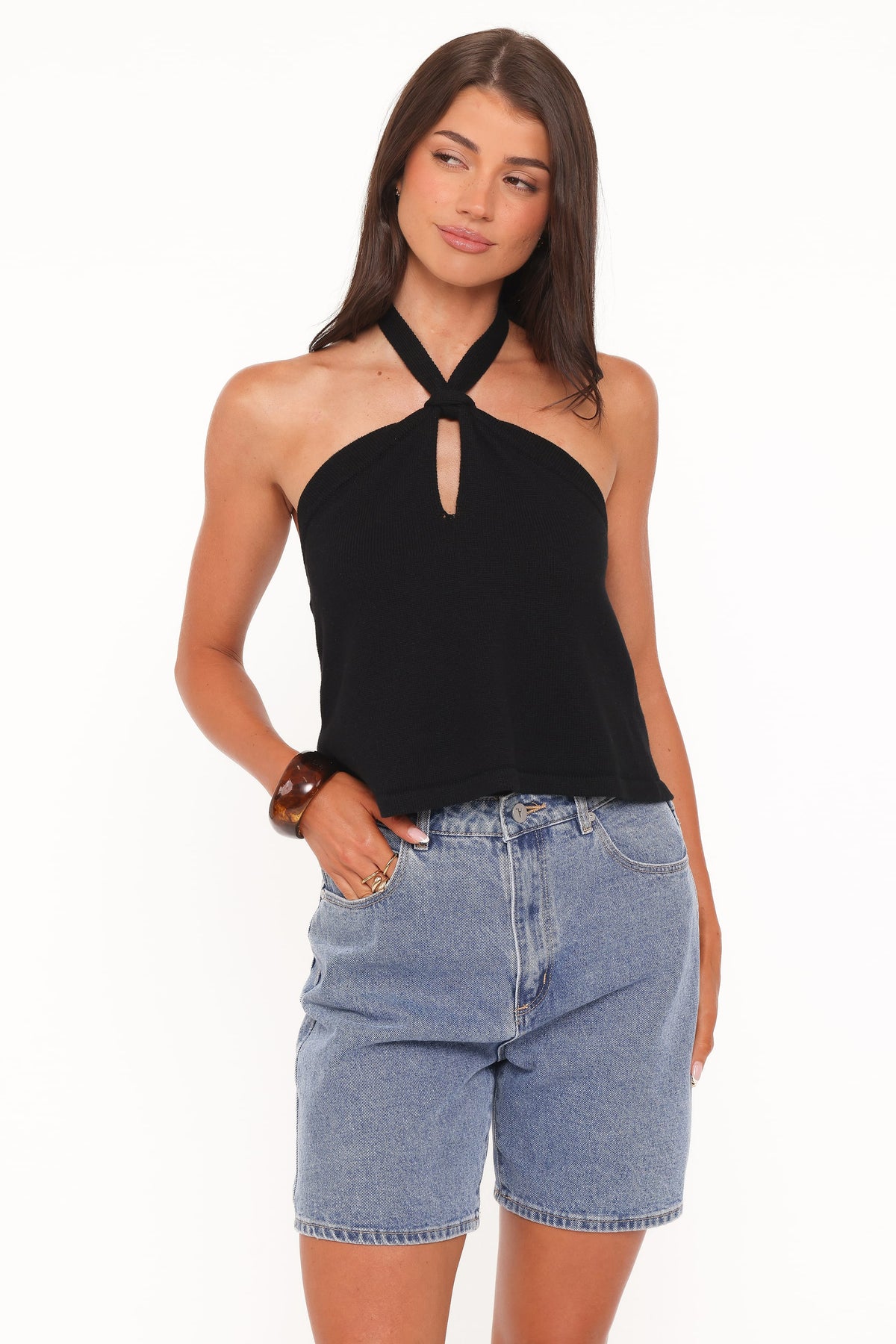 Haley Black Knit Halter Top - view 2