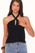 Haley Black Knit Halter Top - view 3