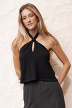 Haley Black Knit Halter Top - view 1
