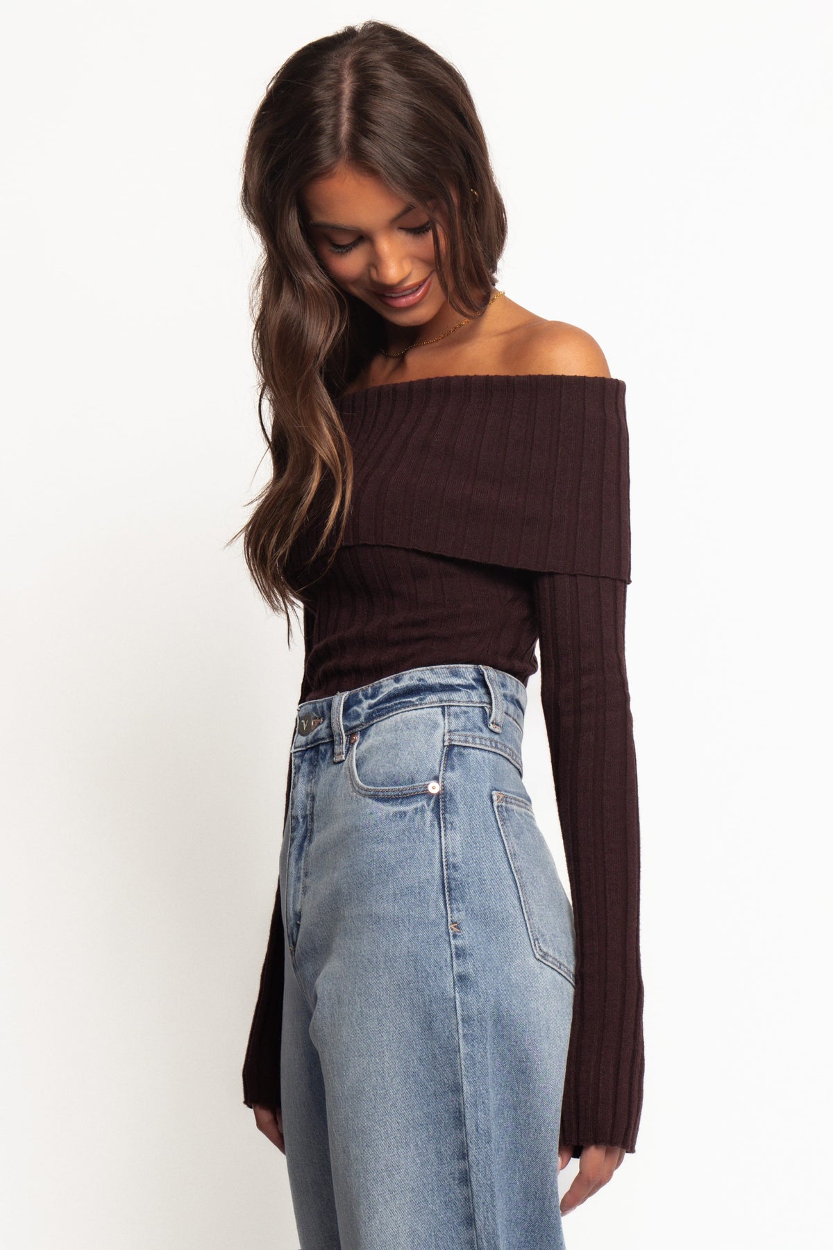 Inora Chocolate Off Shoulder Knit Top - view 4