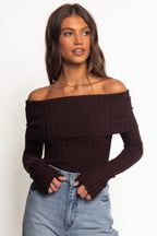 Inora Chocolate Off Shoulder Knit Top - view 2