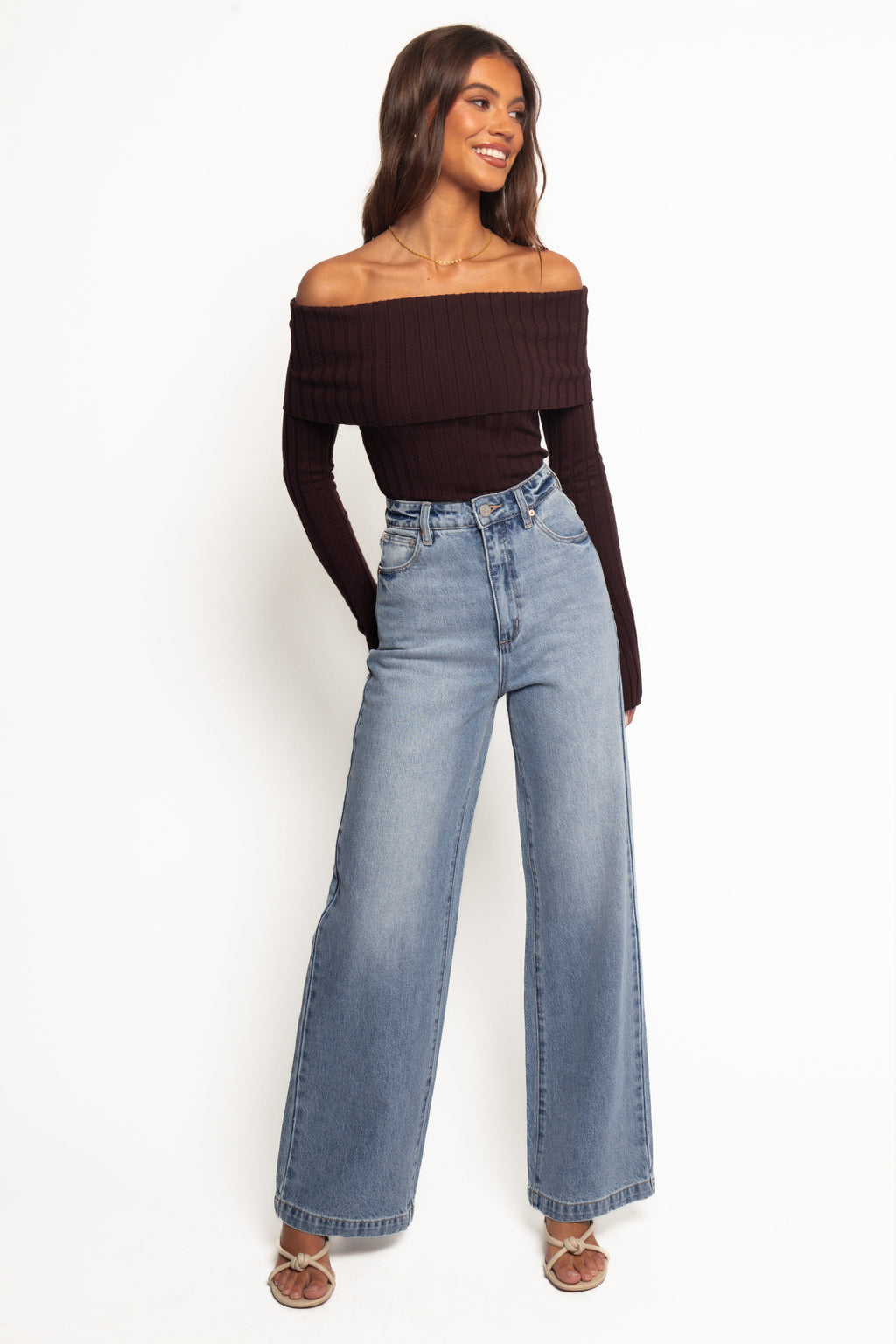 Inora Chocolate Off Shoulder Knit Top - view 6