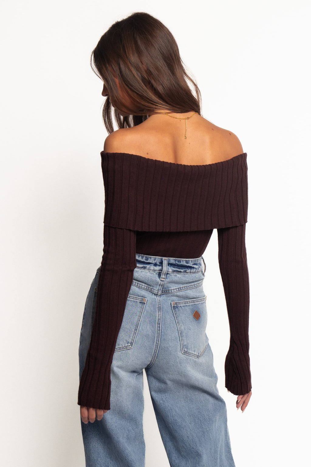 Inora Chocolate Off Shoulder Knit Top - view 5
