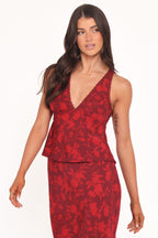 Kelso Burgundy Floral V Neck Top - view 3