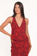 Kelso Burgundy Floral V Neck Top - view 1