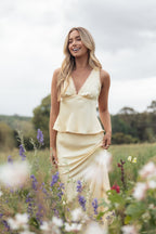 Kelso Lemon Satin V Neck Top - view 1