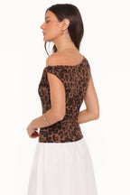 Maelis Brown Twist Shoulder Mesh Top - view 4