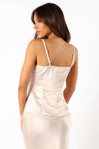 Melrose Champagne Satin V Neck Top - view 3