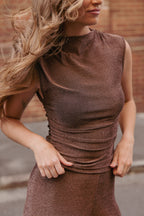 Nissa Bronze High Neck Lurex Top - view 1