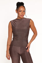 Nissa Bronze High Neck Lurex Top - view 2