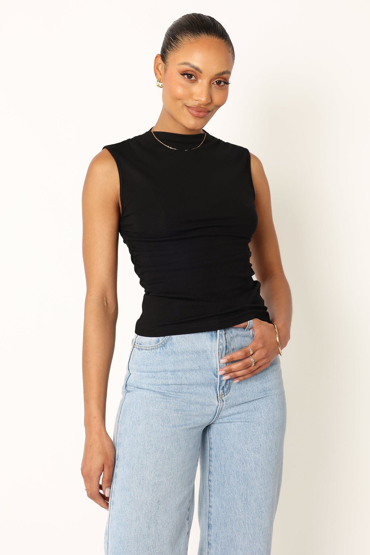 Nissa Black High Neck Sleeveless Top - view 1