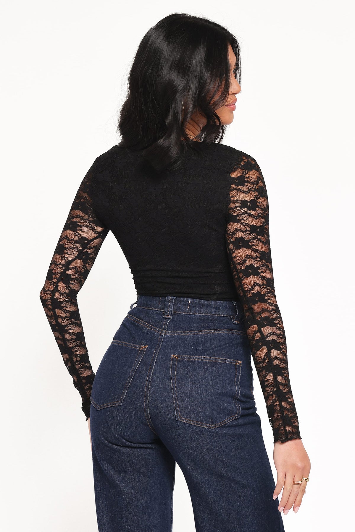 Skyler Black Square Neck Stretch Lace Top - view 4