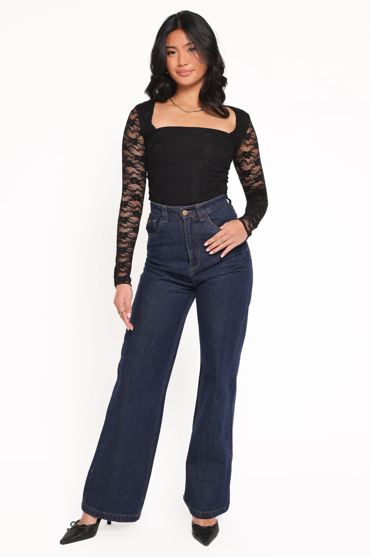Skyler Black Square Neck Stretch Lace Top - view 5