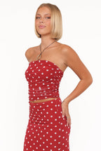 Tullia Red Polka Dot Strapless Top - view 3