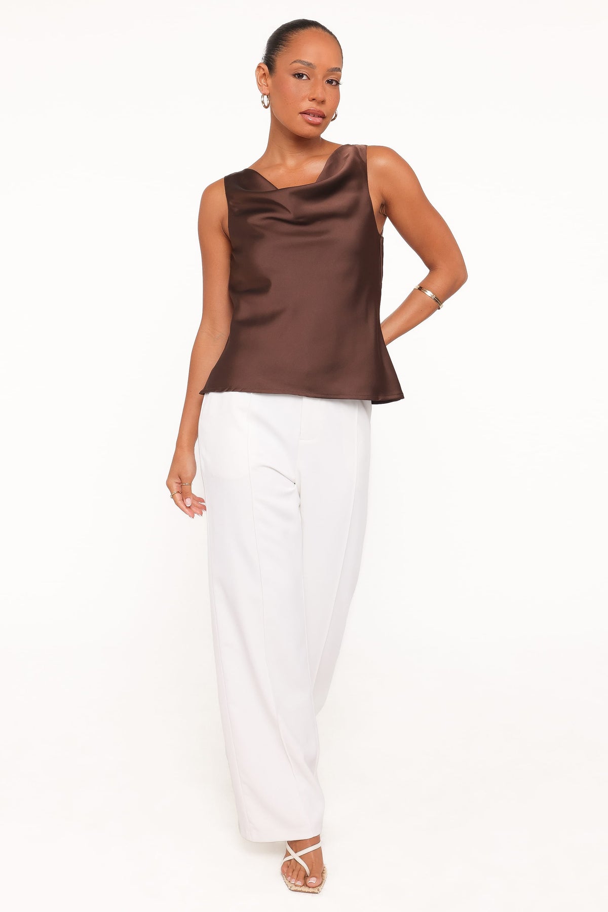 Vinita Chocolate Cowl Neck Sleeveless Top - view 5