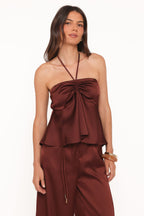 Vita Brown Satin Halter Top - view 1