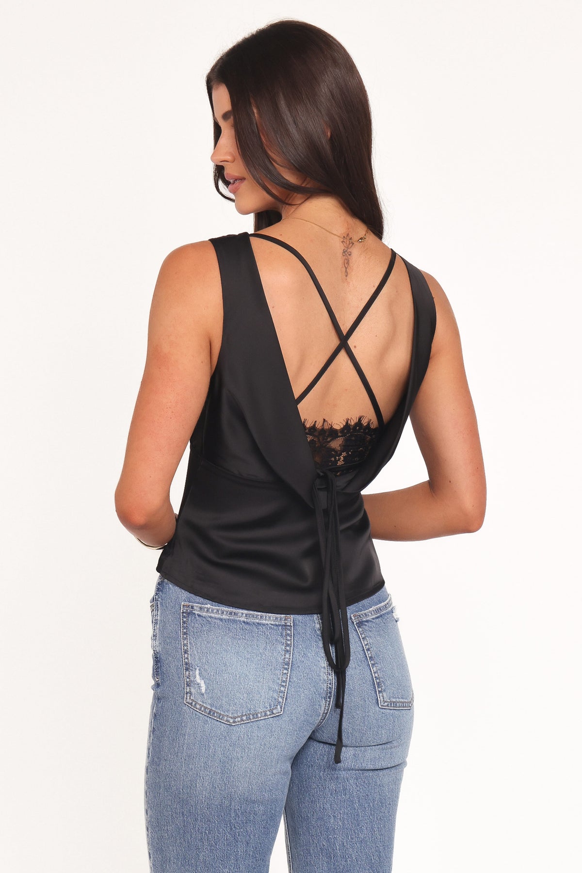 Wynn Black Lace Satin Top - view 2