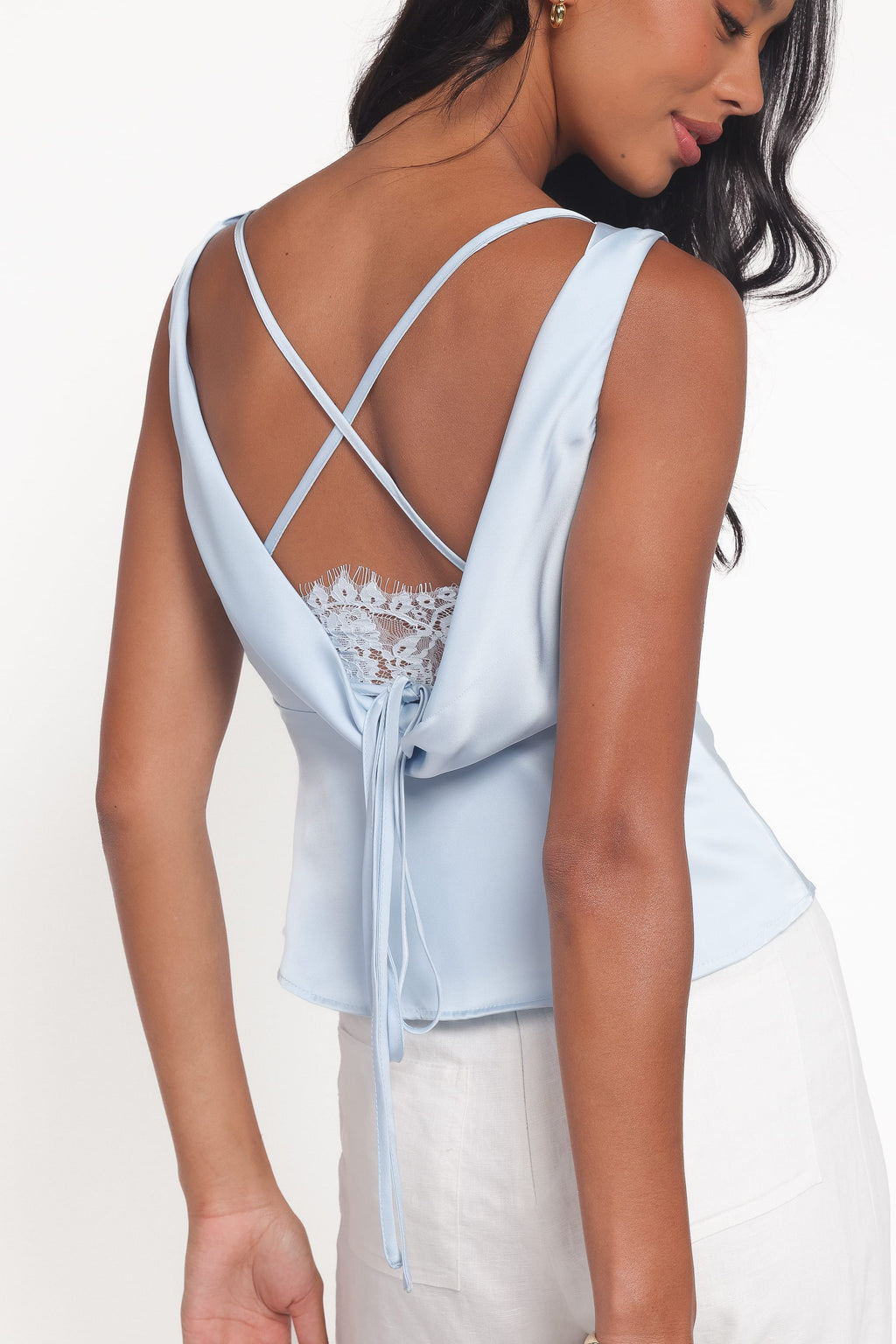Wynn Blue Satin High Neck Top - view 3