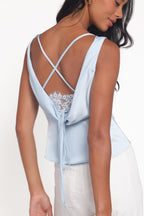 Wynn Blue Satin High Neck Top - view 3