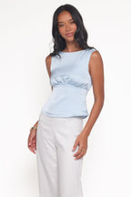 Wynn Blue Satin High Neck Top - view 2