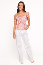 Xandra Pink Floral Square Neck Blouse - view 7