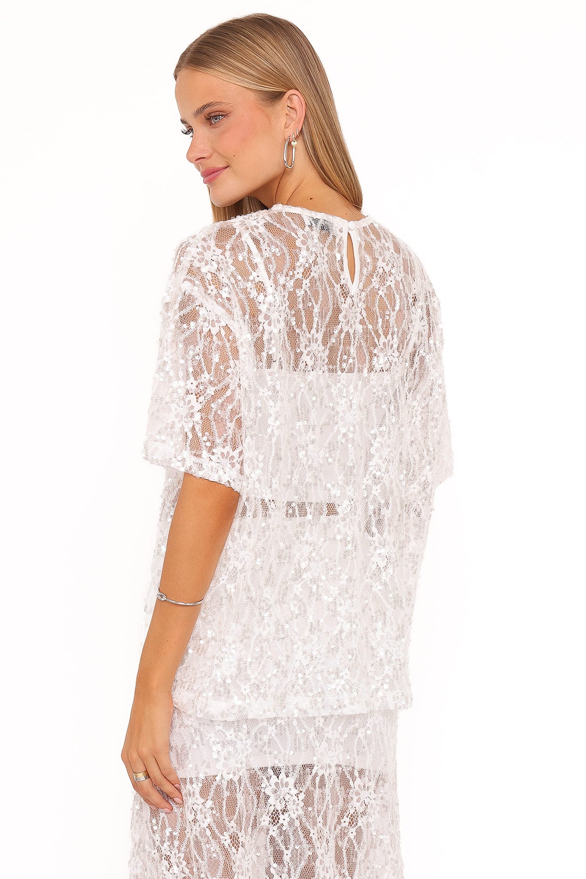 Yonder White Sheer Lace Tee Top - view 5