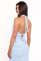 Zafira Blue Textured Halter Top - view 5