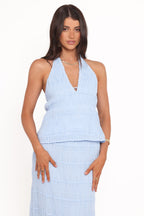 Zafira Blue Textured Halter Top - view 2