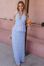 Zafira Blue Textured Halter Top - view 9