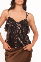 Zinnia Brown Sequins Sleeveless Top - view 5
