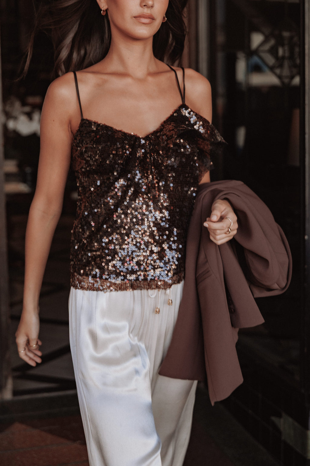 Zinnia Brown Sequins Sleeveless Top - view 1