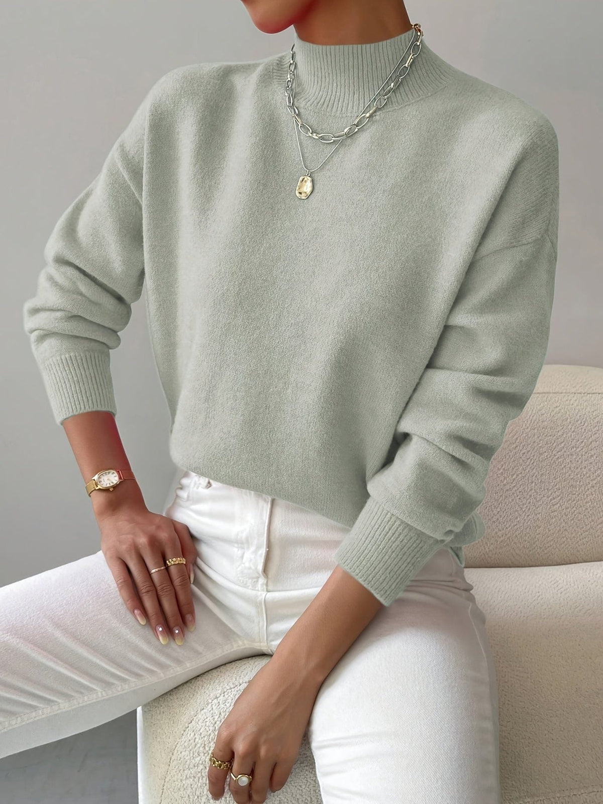 Eloise Ribbed Knit Sweater with Roll Neck - view 1