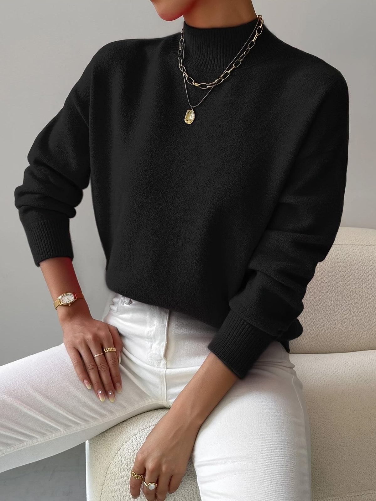 Eloise Ribbed Knit Sweater with Roll Neck - view 6
