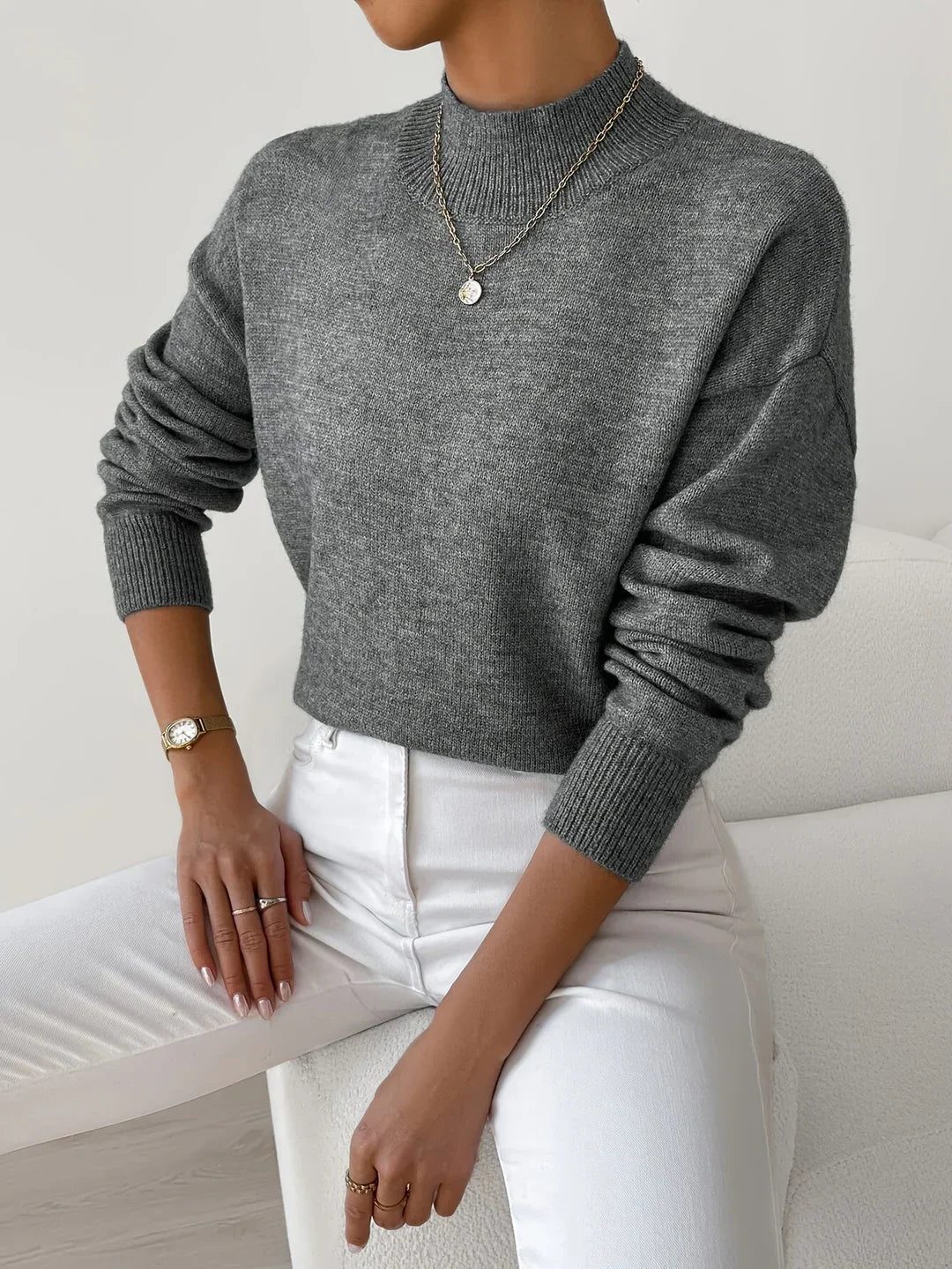 Eloise Ribbed Knit Sweater with Roll Neck - view 9