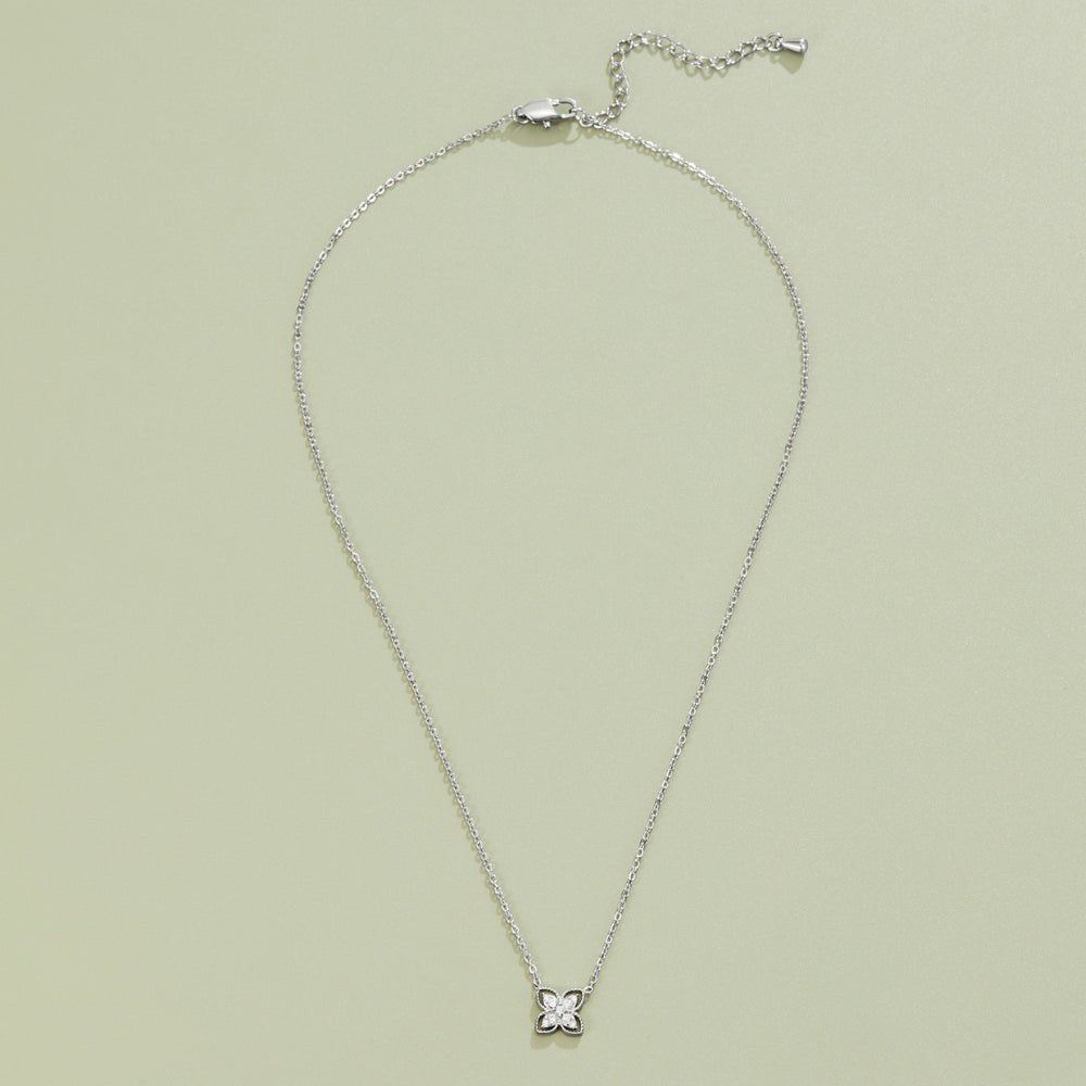 Silver Four Leaf Crystal Necklace